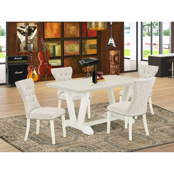 East West Furniture V-Style 5-piece Wood Kitchen Table Set in Linen White