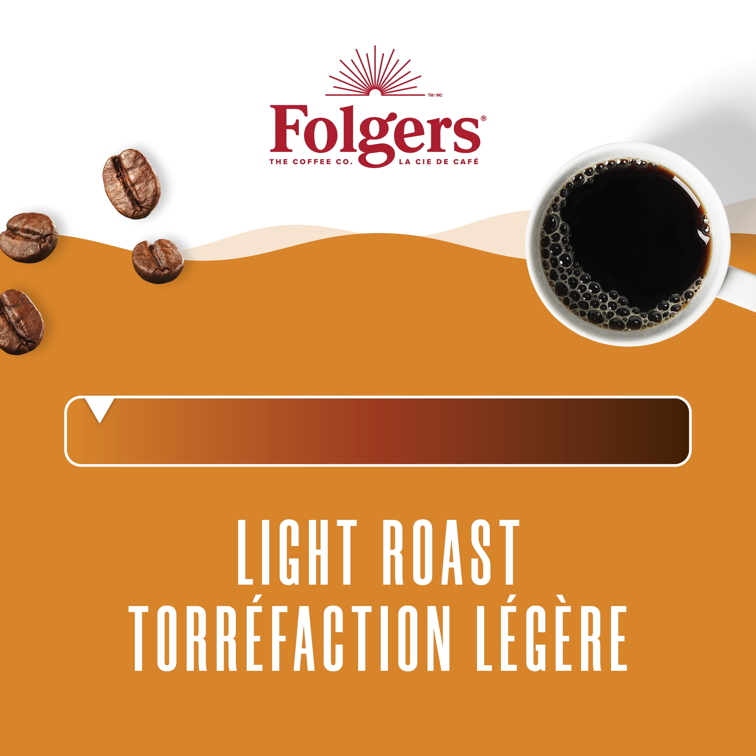 Folgers Mountain Roast Light Roast Ground Coffee 865 g, 865g