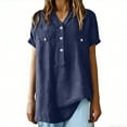 thumbnail image 2 of Ashirexll Tops for Women Trendy, Linen V-Neck Pullover Button Short Sleeve Top for Spring Summer, 2 of 7