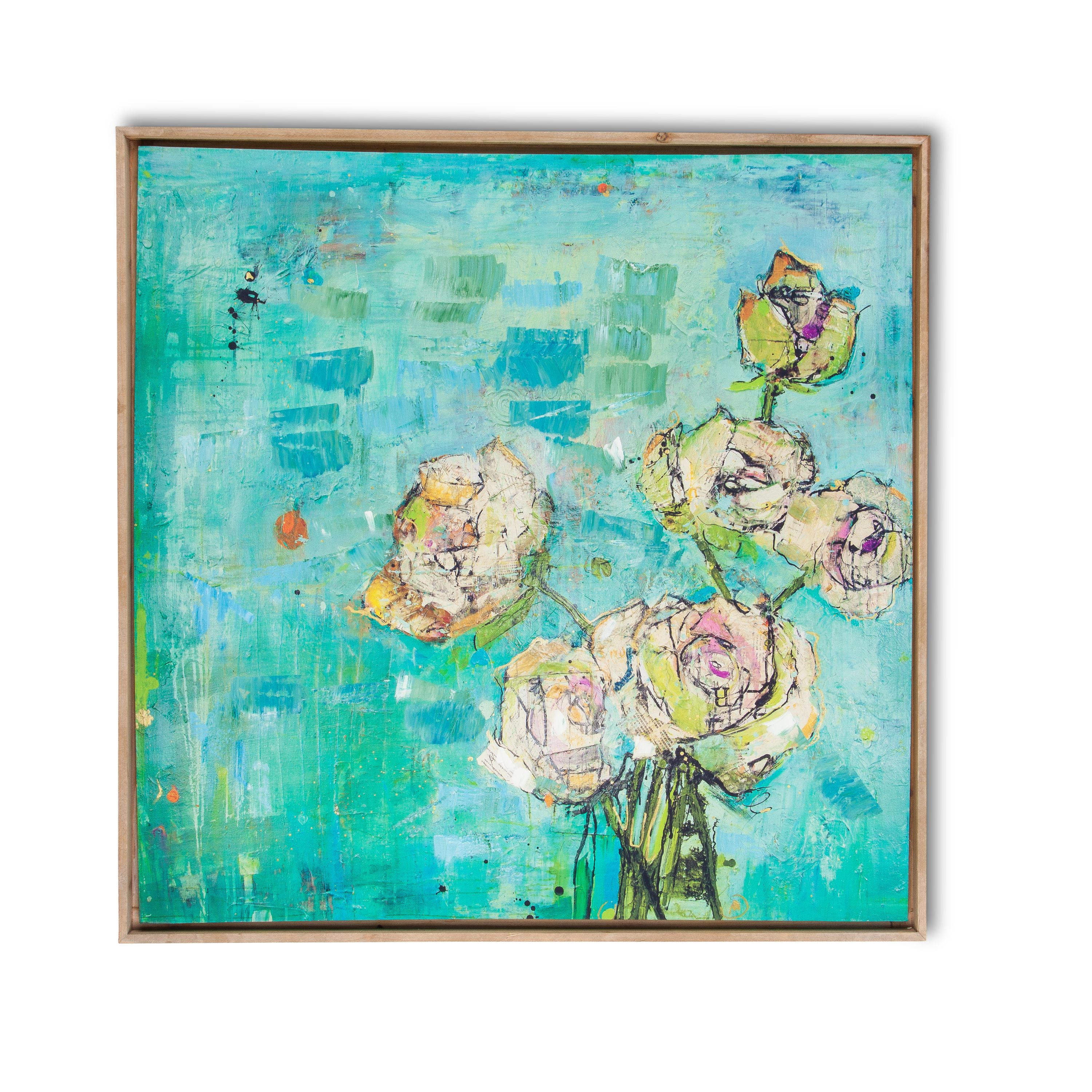 32Inch by 32Inch Floral Bouquet Wall Art on Canvas with Natural