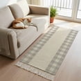 thumbnail image 4 of Kitchen Rug Runner 2'x 5', Retro Grey Indoor/Outdoor Washable Carpet with Tassels, Farmhouse Buffalo Plaid Vintage Beige Reversible Low-Pile Soft Area Rug for Living Room, Bedside, Sink, 4 of 9