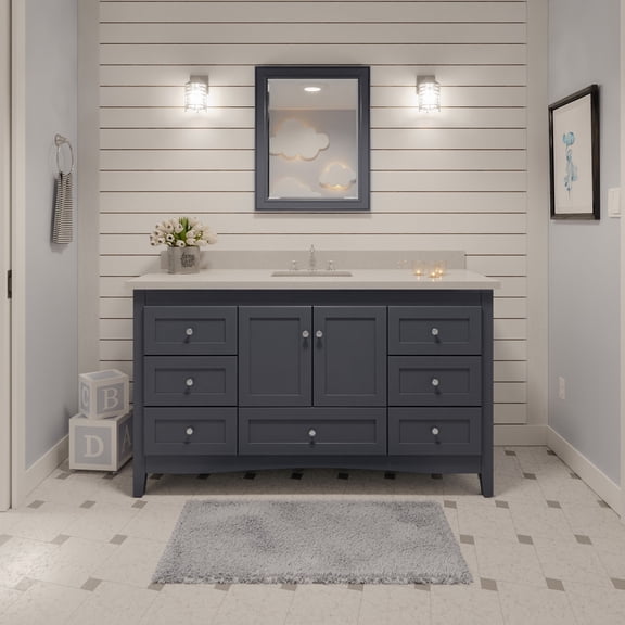 Abbey 60" Single Bathroom Vanity with Marine Gray Cabinet and Quartz Top
