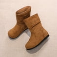 thumbnail image 5 of Bilqis Fashion Mid Calf Snow Boots for Girls Solid Plain Decor‑free Thin Fleece Lined Suede Upper Ankle Boot Round Toe Flat Sole Footwear Weekend Leisure Fall Winter Shoes Brown,13 Little Kids, 5 of 6