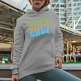 thumbnail image 2 of Good Vibes Only, Positivity or Being Positive Quote, Groovy Retro Wavy Text Merch Gift, Heather Grey Hooded Sweatshirt or Hoodie, Large, 2 of 5