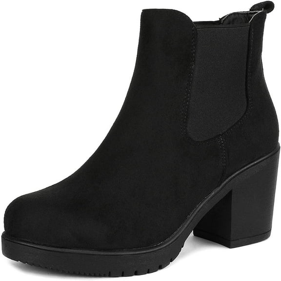 BURUDANI Women Fall Chunky-Heel Chelsea Ankle Booties Slip-On Elastic High-Heeled Boots