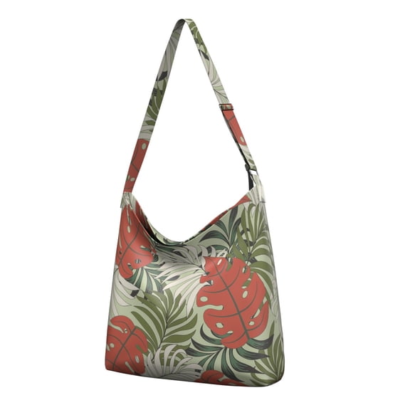 Tropical Palm Leaf Shoulder Bag for Women - Large Capacity Minimalist Travel Purse with Adjustable Strap & Multi-Pocket Design