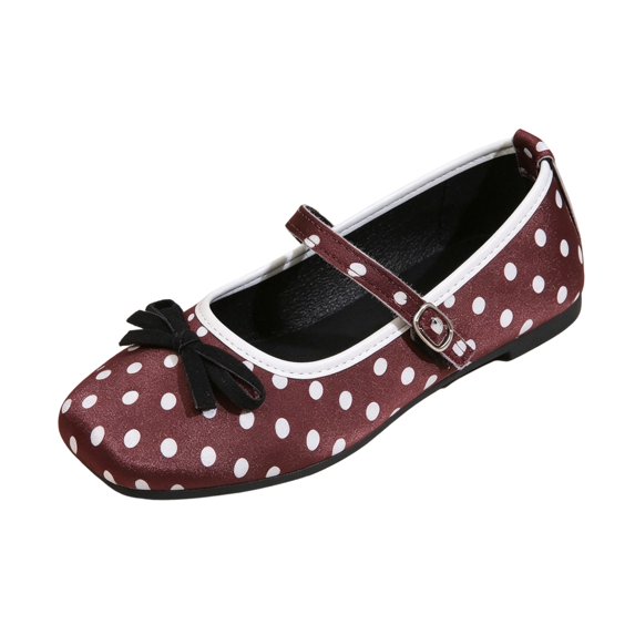 pwidon Women's Bow Mary Jane Flats Square Toe Adjustable Buckle Strap Polka Dot Casual Walking Ballet Shoes Wine 6