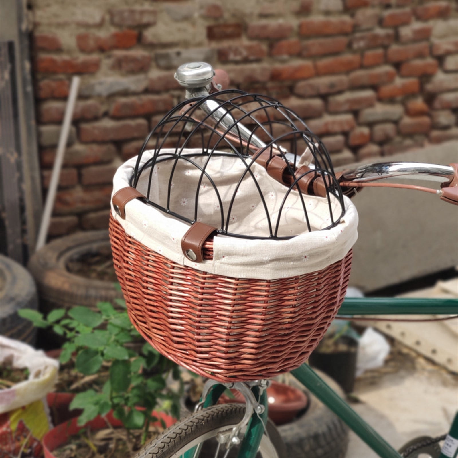 Woven Rattan Storage Bike Basket Front Bicycles Basket Rattan Basket Woven Storage Basket with Adjustable Belt