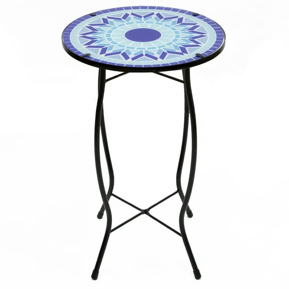 19" Blue Sun Mosaic Glass Patio Side Table