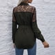 thumbnail image 4 of Blusa de longitud media Perspectiva Encaje Redondo Cuello Botón Cintura Alta Cinturón Top para Mujer Verde Ejército L, 4 of 6