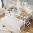 thumbnail image 3 of Euroco Wood Twin Size Platform Bed with Trundle, Guardrail Bed for Kids Teens Toddler, White, 3 of 14