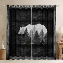 Homewish Grey Bear Print Curtains Pack of 2 (42x84 Each), Rustic Farmhouse Curtains Blackout, Teens Kids Adult Men Bedroom Curtains, Curtains Blackout Decor