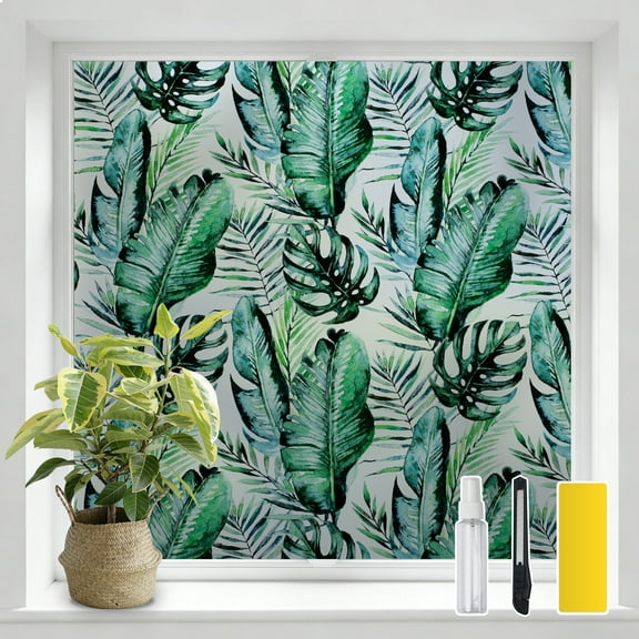 DKTIE 17.7"x78.7" Jungle Secret Realm Decorative Window Film, Which Can Protect Against UV Rays, Static Electricity and Heat, Is Detachable and Suitable for Bathrooms, Bedrooms and Balconies