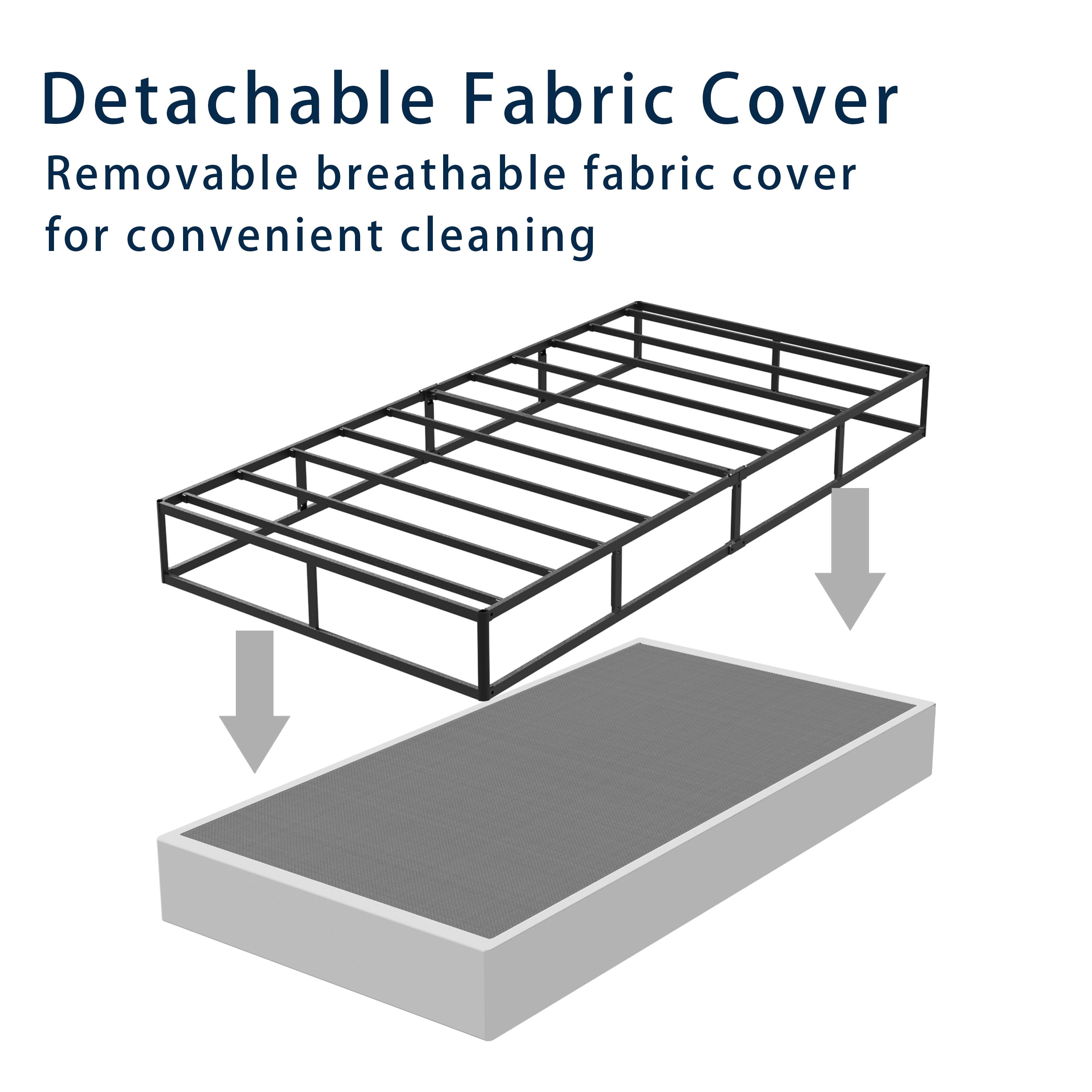 Box Spring Twin Size Bed Base, Heavy Duty Metal Twin Mattress Foundation with Fabric Cover, Noise-Free, Easy Assembly