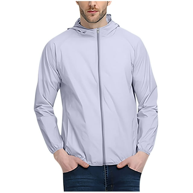 Ohufall Sports Hoodies Jacket for Men Sun Protection Full Zip Lightweight Windproof Jacket Quick Dry Workout Long Sleeve Coat Hooded Athletic Jacket