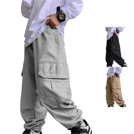 XAOFW Boys Casual Cargo Pants Autumn Loose Fit Wide Leg Trousers For Kids Teenagers Back To School Comfortable Bottom 7-8 Years