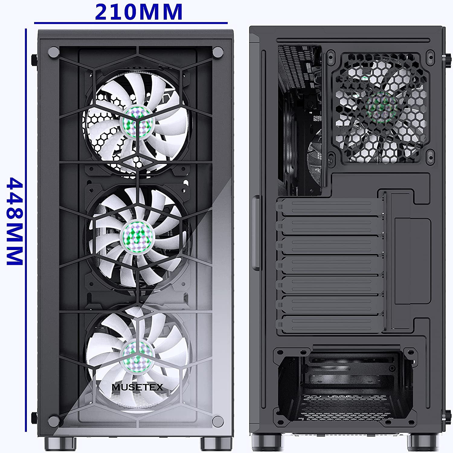 MUSETEX 6pcs ARGB Fans Pre-Installed, USB 3.0 Tempered Glass ATX Mid-Tower Chassis Gaming PC Case Cable Management/Airflow Gaming Style ATX/Micro ATX/ITX Computer Case 2021 Released (Black,G05N6)