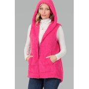 PacificPlex Womens Solid Soft and Cozy Sherpa Zip Front Hoodie Vest Faux Shearling with Pockets (2X, Hot-Pink), 2X, Hot-Pink