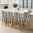 thumbnail image 3 of Turquoise Beige Striped Bar Stool Cover Set of 6, Modern Farmhouse Vertical Stripes Stretch Bar Chair Cover, Removable Washable Pub Counter Stool Chair Slipcover for Kitchen Dining Room Pub Cafe, 3 of 9