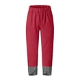 thumbnail image 6 of Miluxas Women's Gingham Trim Wide Leg Pants Elastic High Waist Loose Fit Casual Cropped Pants with Pockets Summer Work Casual Trousers Red, 6 of 7