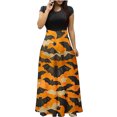 thumbnail image 2 of TIMIFIS Robe Maxi d'Halloween pour Femme à Manches Courtes, Col Ras du Cou, Taille Haute, Longue et Fluide, Robe Tendance à Motif pour Fête, Robe d'Automne Automne/hiver, 2 of 5