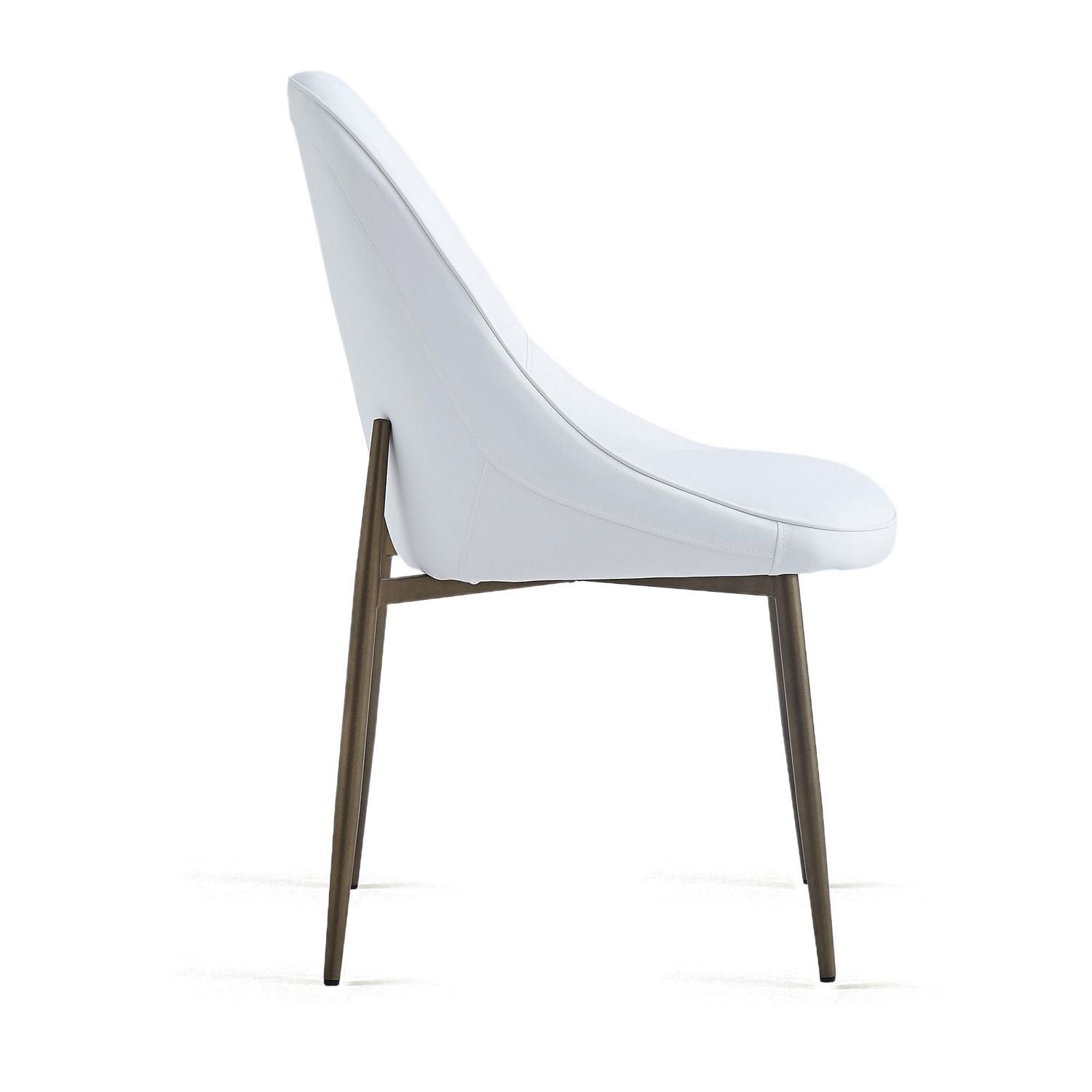 Modern Faux Leather and Metal Dining Chair, Set of 2 - White and Aged Gold