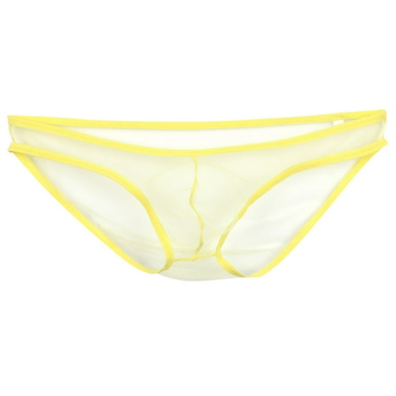 khonts,Mens See Through Mesh Triangle Briefs Underwear See Through Pouch Sheer Sexy Underpants Panties Yellow XL