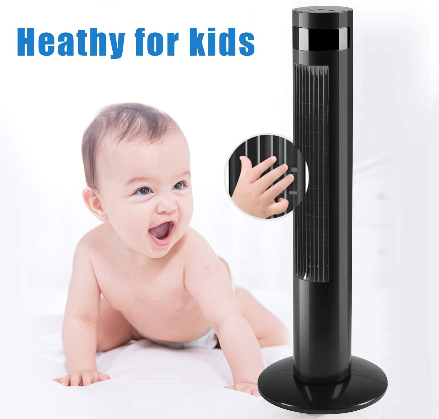 Antarctic Star Tower Fan Oscillating Fan Quiet Cooling Remote Control Powerful Standing 3 Speeds Wind Modes Bladeless Floor Fans Portable Bladeless Fan for Children Office kitchen Bedroon Black