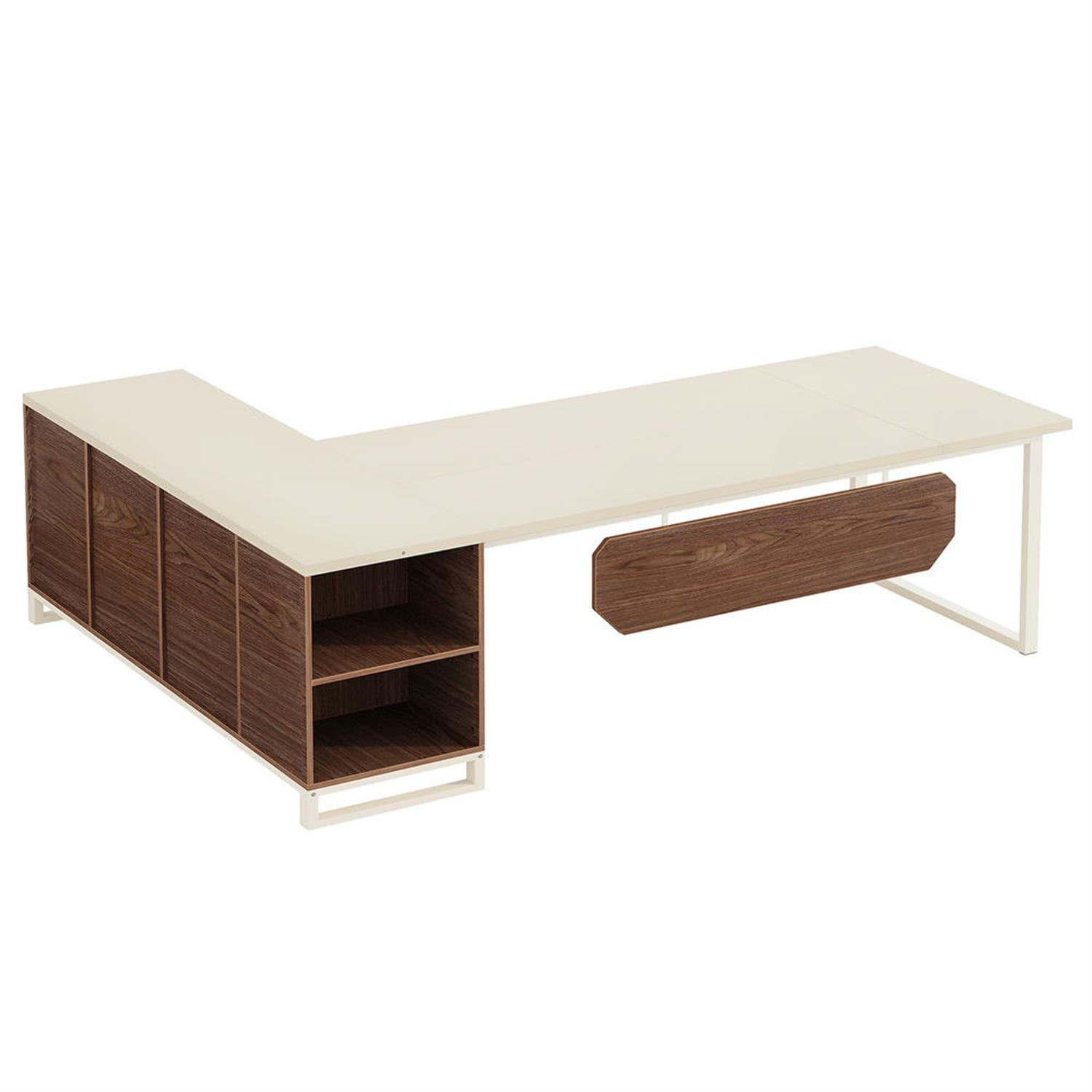 Demi Bonn Modern L Shaped Gaming Desk, 63" Executive Desk with 55" Lateral File Cabinet for Home Office, White