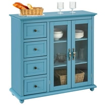 Costway Buffet Sideboard Table Kitchen Storage Cabinet w/ Drawers & Doors Blue