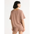 thumbnail image 4 of Joyspun Women's French Terry Short Sleeve Top and Shorts Pajama Set, 2-Piece, Sizes XS-3X, 4 of 6