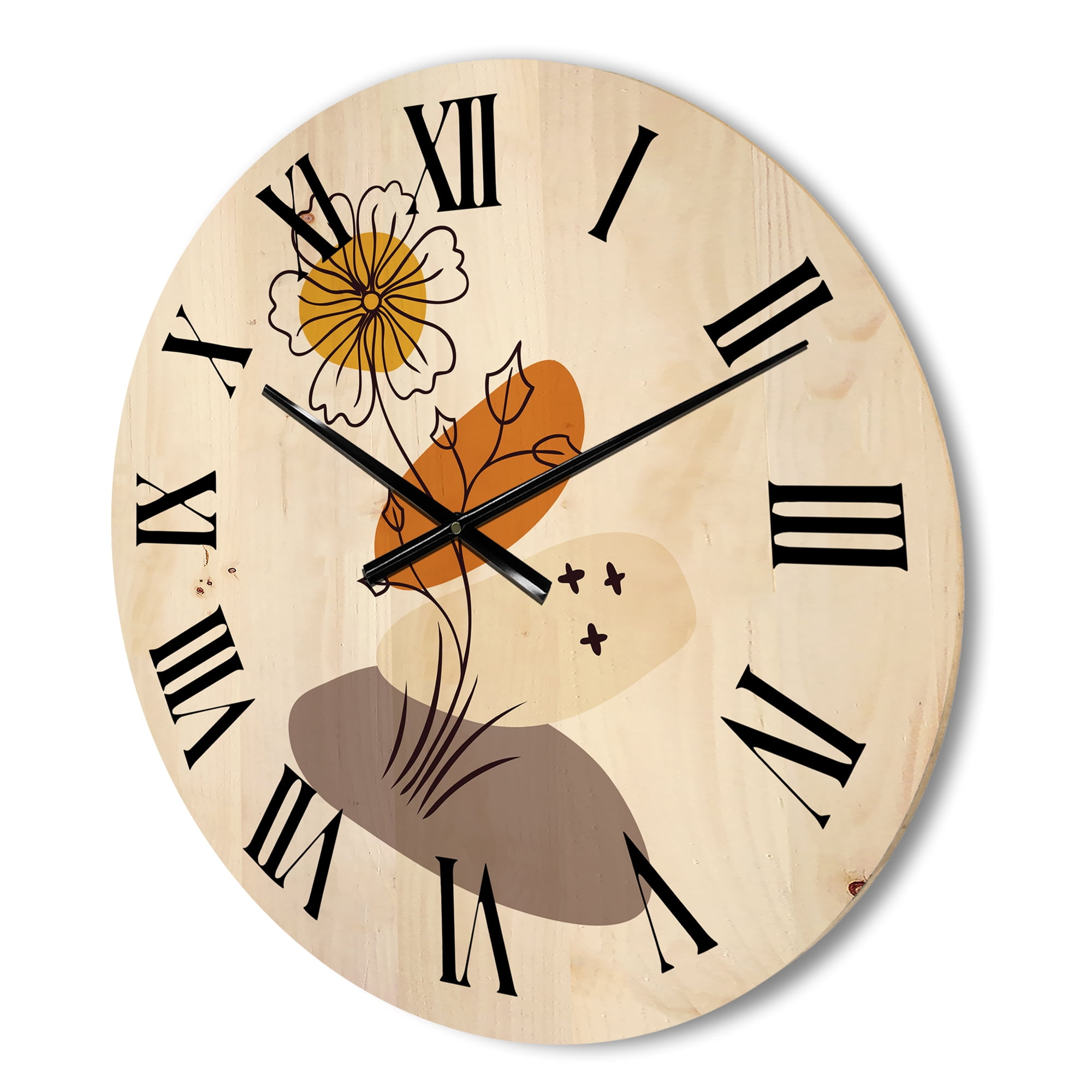 Designart 'Abstract Minimal Shapes Under Flowers I' Modern Wood Wall Clock