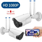 [2PC AI 3.0MP & Two Way Audio] IP Bullet Waterproof Wireless Surveillance Camera, WiFi House Exterior Camera with Two-Way Audio