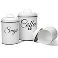 WhizMax Farmhouse Canister Set, Metal Coffee Tea Sugar Containers, White/Black, Set of 3