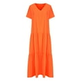 thumbnail image 5 of Summer Clearance!Brilliant Womens Dresses Plus Size Women's Summer Casual V-Neck Solid Short Sleeve Dresses Orange M, 5 of 7