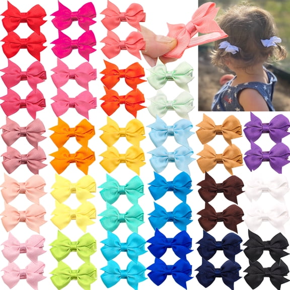 JOYOYO 50Pcs 25 Colors in Pairs Tiny 2" Baby Hair Bows Fully Covered Barrettes Clips for Little Girls Infants Toddlers
