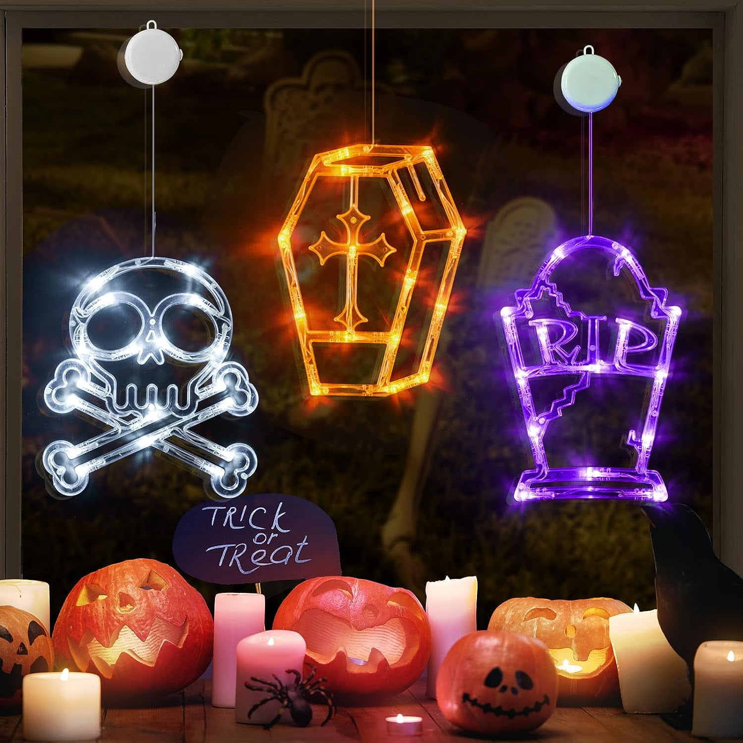 Patiofeel Halloween Lights, 3 Pack Halloween Decorations White Skull