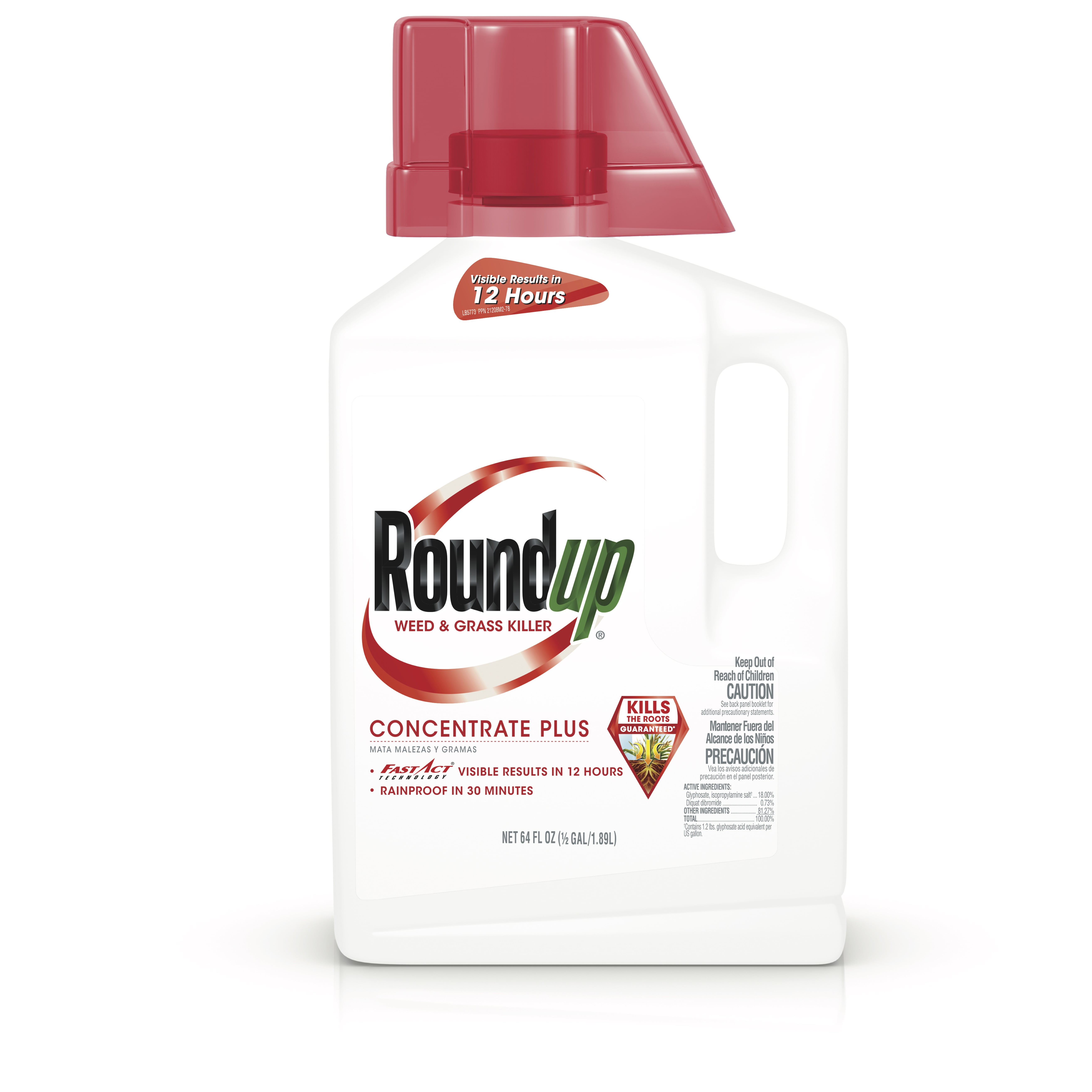 Roundup Weed and Grass Killer Concentrate Plus, 64 oz., Visible Results