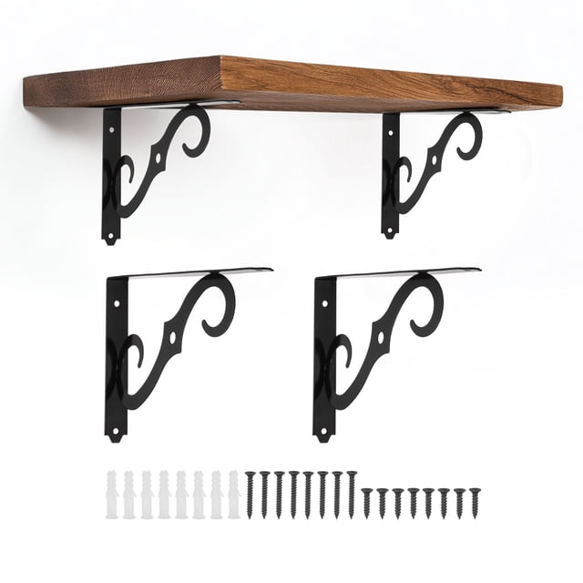 Uxcell 4 Pcs Soportes Decorativos para Estantes, Soportes para Estantes Flotantes de 10" x 7" para Estanterías de Pared, Negro