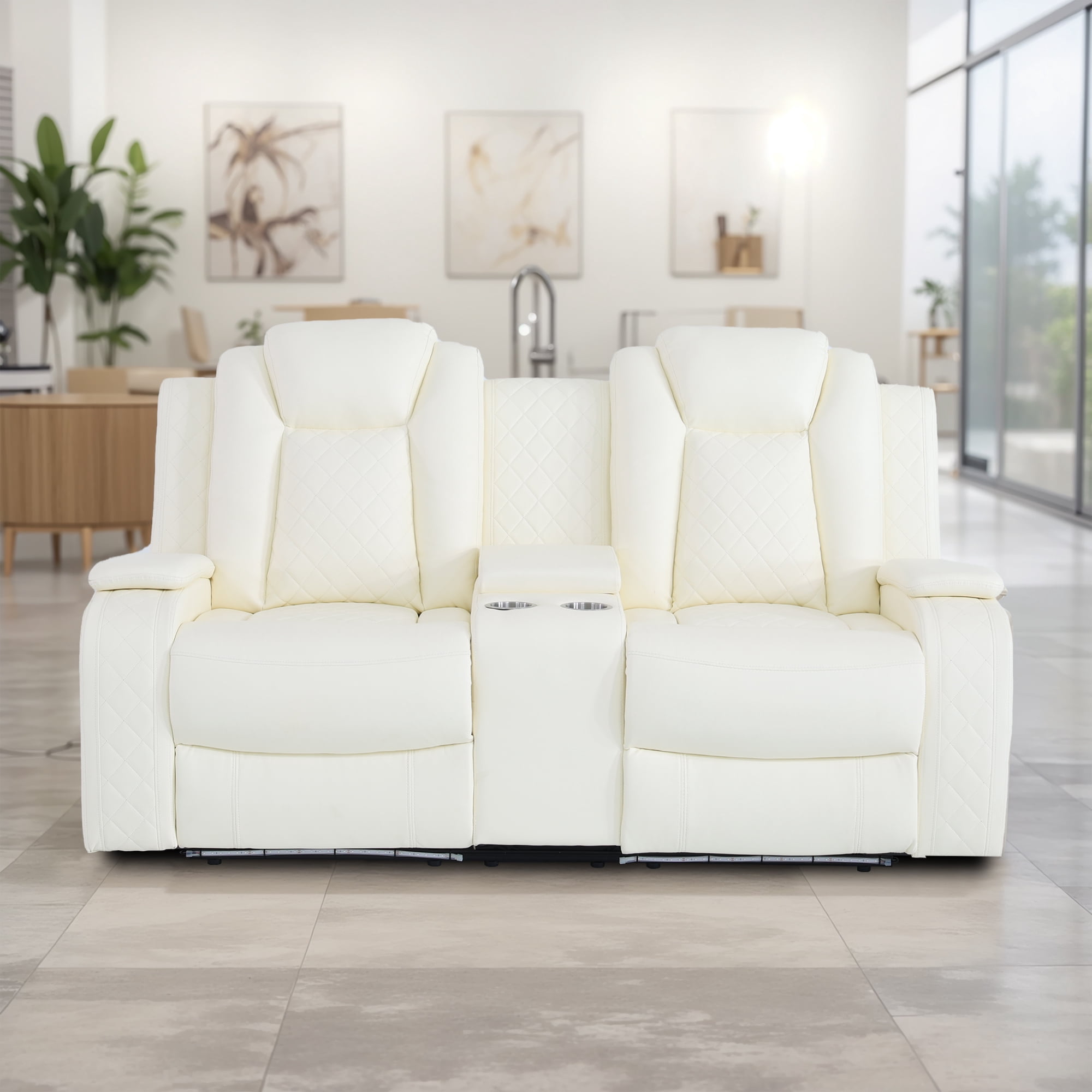 MAYEERTY White Breathing Leather 3-Piece Living Room Recliner Loveseat