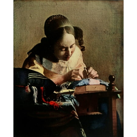 1911 Painting - The Lace-maker History of Painting 1911 Stretched Canvas - Johannes Vermeer (24 x 36)