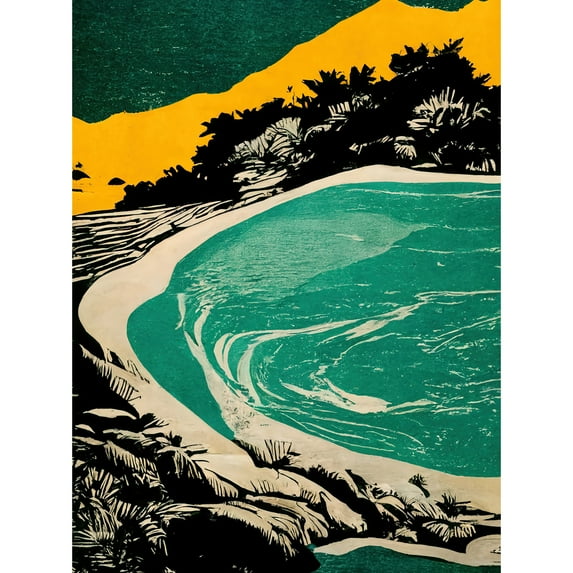Beach Lagoon Abstract Marbled Seascape Mustard Teal Unframed Wall Art Print Poster Home Decor Premium