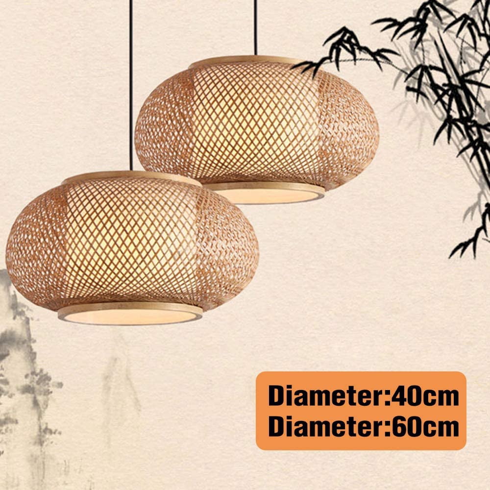 FETCOI, Antique Lantern Pendant Lighting Rattan Single Light Weaving Natural Wooden Ceiling Hanging Fixture 15.7"(40CM)