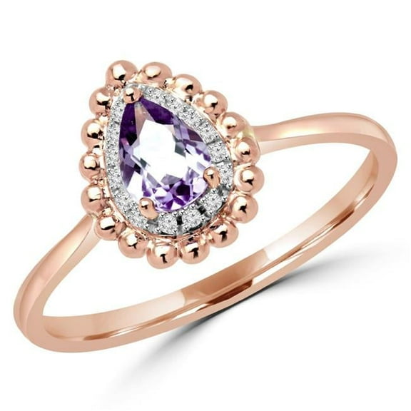 Majesty Diamonds MD160099-3 0.38 CTW Pear Cut Amethyst & Diamond Halo Cocktail Promise Ring in 10K Rose Gold, Size 3