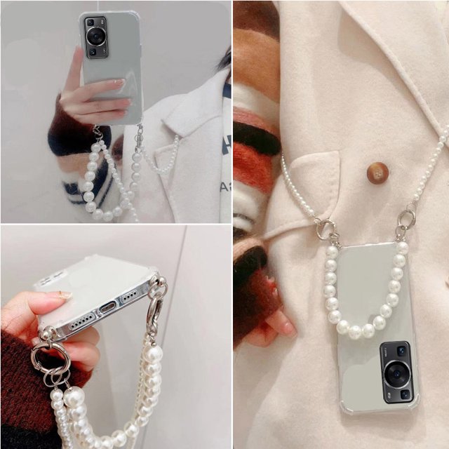 For P60 Pro P60 Art Pearl Chain Crossbody Lanyard Phone Case For Huawei P50 Pro P40 Lite P30 P20 Transparent Soft TPU Back Cover