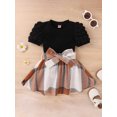 thumbnail image 3 of Arvbitana Toddler Girls Summer Short Dresses Set Baby Kids Puff Sleeve Round Neck Camisole Tops + Bow Belt Plaid Print A-line Skirt Infant 2-Piece Outfits 9M-4T, 3 of 9