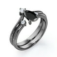thumbnail image 4 of JeenMata V-Shaped Milgrain Edge 1.05 Carat Pear Shaped Lab Created Black Diamond and Moissanite Open Wedding Set in 18K Black Gold Plating over Silver, 4 of 7
