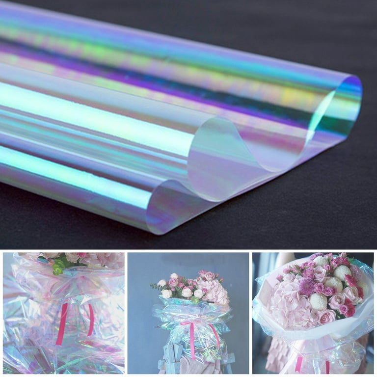 YIMIAO 10Pcs Wrapping Paper Waterproof Transparent Gradient Ramp 60x60cm  Bouquet Packing Rainbow Colored Film Household Supplies