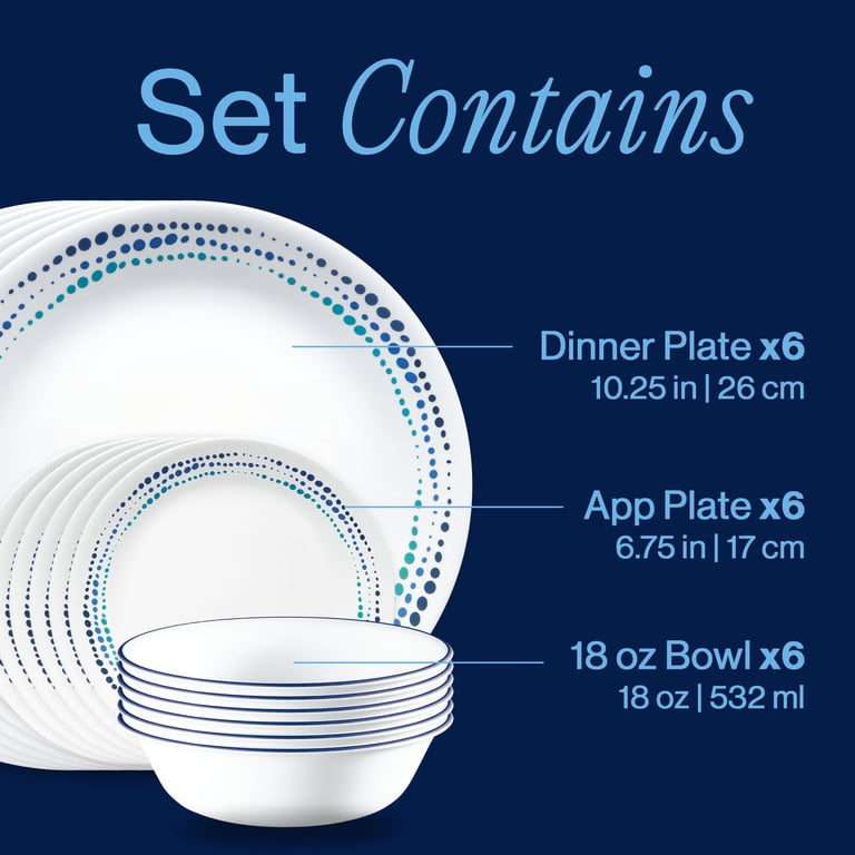 Corelle, Dinnerware Set, Ocean Blues 18-Piece, Service for 6