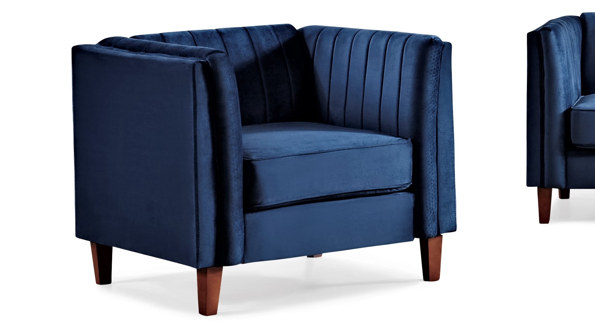 Uspridefurniture Plainfield Line Tufted Square Design Velvet Armchair, Blue